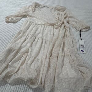 Calvin Klein White with Gold Accent Ruffle Dress Size 6 New